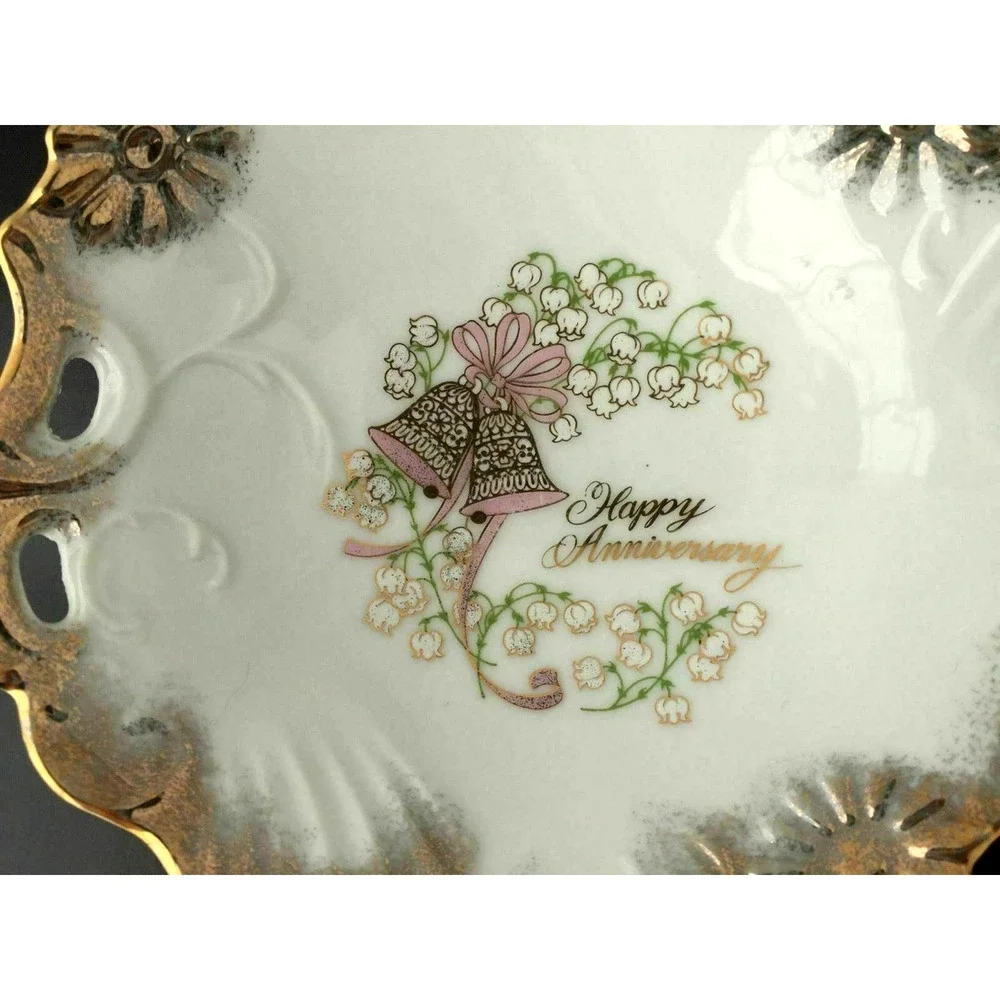 VTG Happy Anniversary Gold Painted Scalloped Porcelain Plate George Good Japan